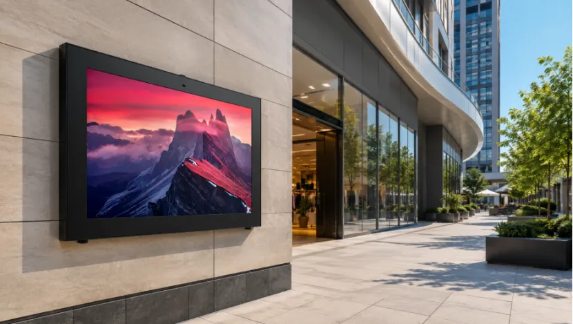 Outdoor wall-mounted digital signage on a building