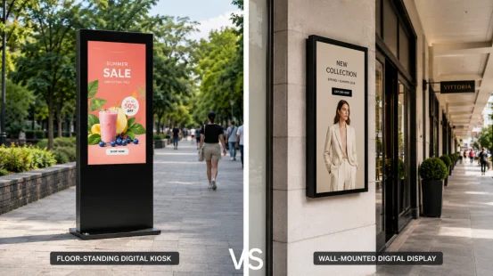 Floor-standing digital kiosk vs wall-mounted display