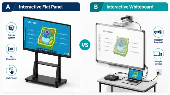 Interactive flat panel versus projector-based whiteboard diagram