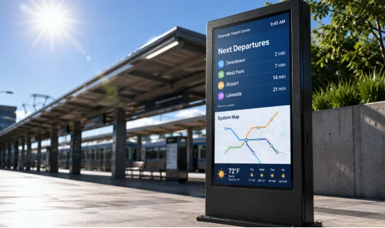 Sunlight readable outdoor digital display at a transit station