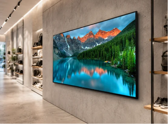 Wall mounted digital signage display in a retail store