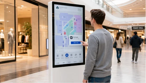 Interactive digital signage totem in a mall