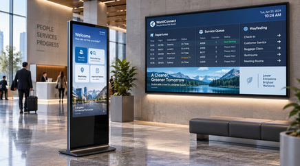 Infographic comparing interactive kiosks versus non-touch displays